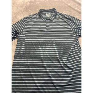 Drake Waterfowl Mens 3XL Polo Shirt Black Grey Striped Short Sleeve Performance